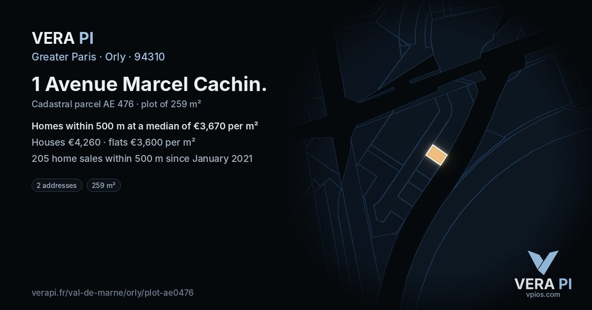 1 Avenue Marcel Cachin, Orly at night – the plot lit, the parcels around coloured by the prices near them
