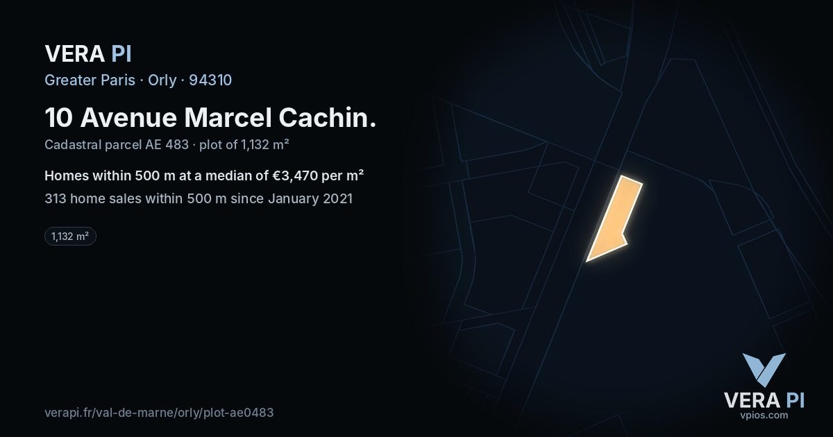 10 Avenue Marcel Cachin, Orly at night – the plot lit, the parcels around coloured by the prices near them