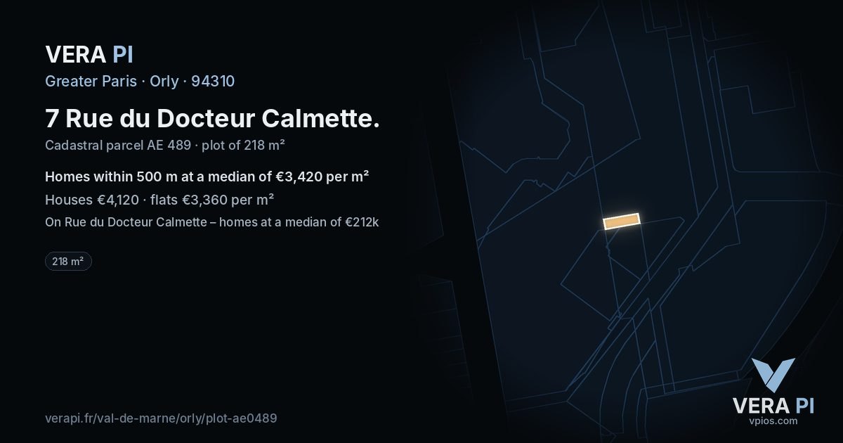 7 Rue du Docteur Calmette, Orly at night – the plot lit, the parcels around coloured by the prices near them