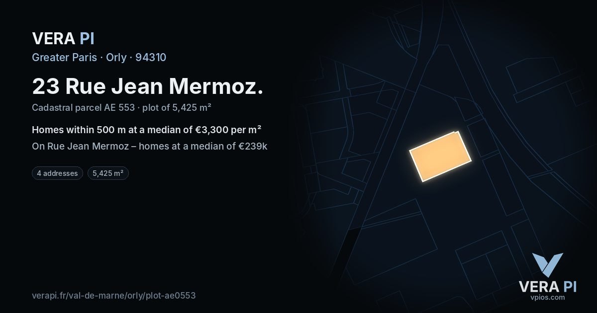 23 Rue Jean Mermoz, Orly at night – the plot lit, the parcels around coloured by the prices near them