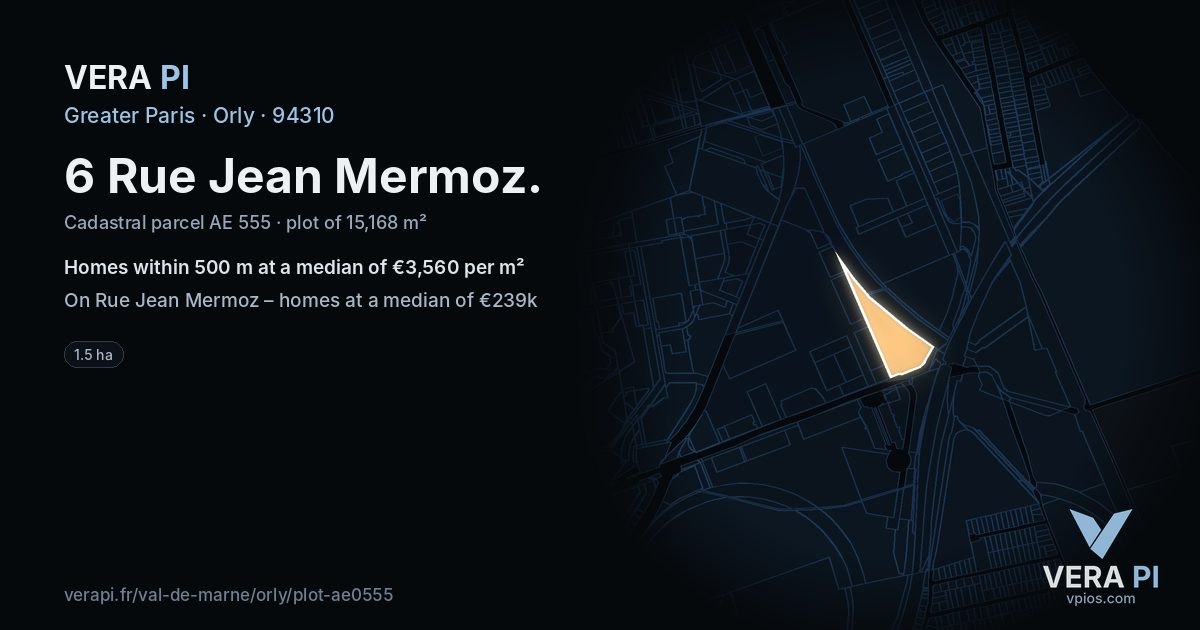 6 Rue Jean Mermoz, Orly at night – the plot lit, the parcels around coloured by the prices near them