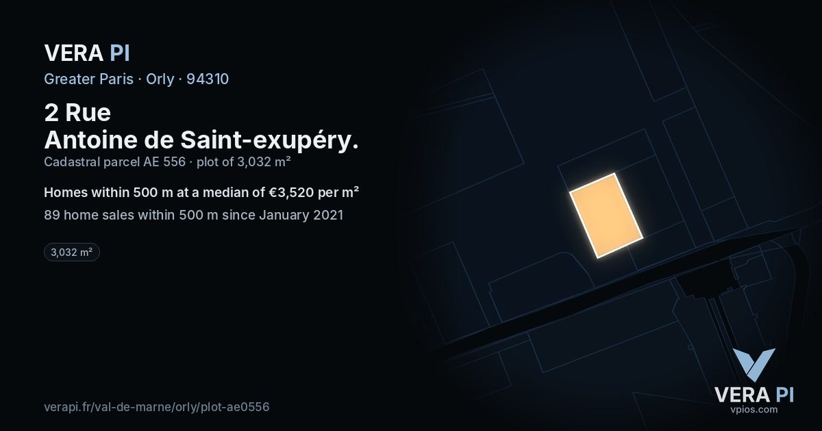2 Rue Antoine de Saint-exupéry, Orly at night – the plot lit, the parcels around coloured by the prices near them