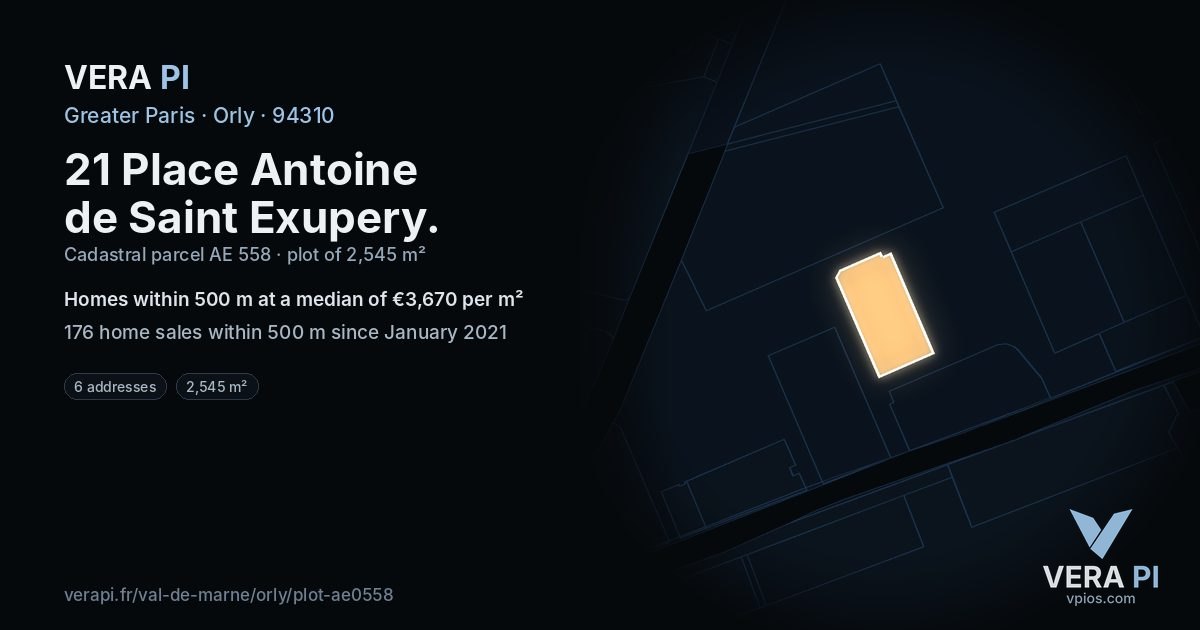 21 Place Antoine de Saint Exupery, Orly at night – the plot lit, the parcels around coloured by the prices near them