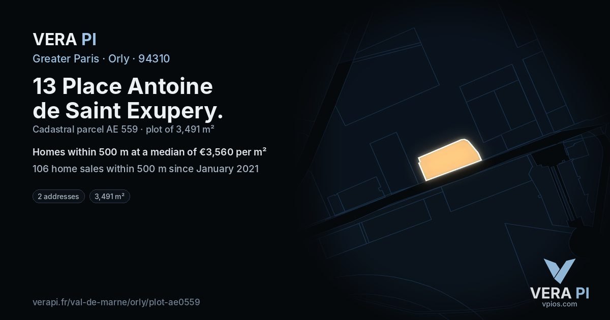 13 Place Antoine de Saint Exupery, Orly at night – the plot lit, the parcels around coloured by the prices near them