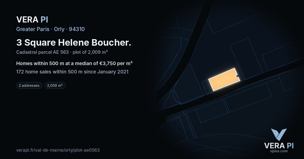 3 Square Helene Boucher, Orly at night – the plot lit, the parcels around coloured by the prices near them