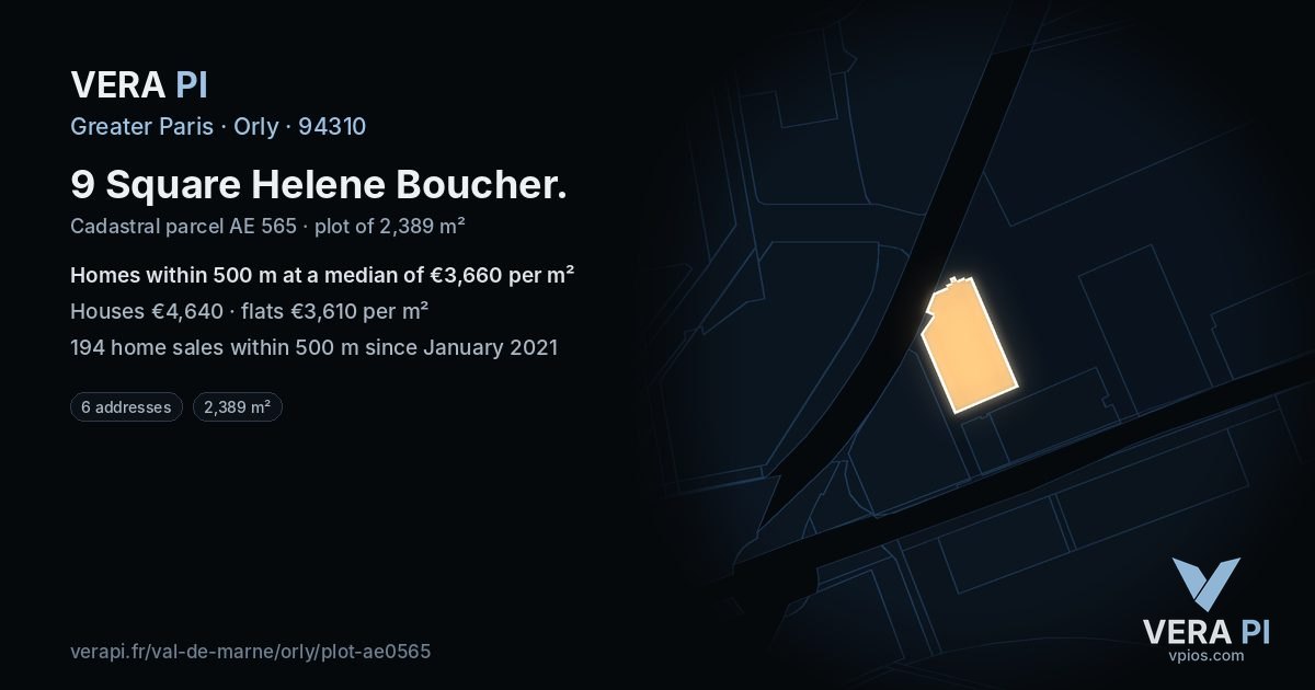 9 Square Helene Boucher, Orly at night – the plot lit, the parcels around coloured by the prices near them