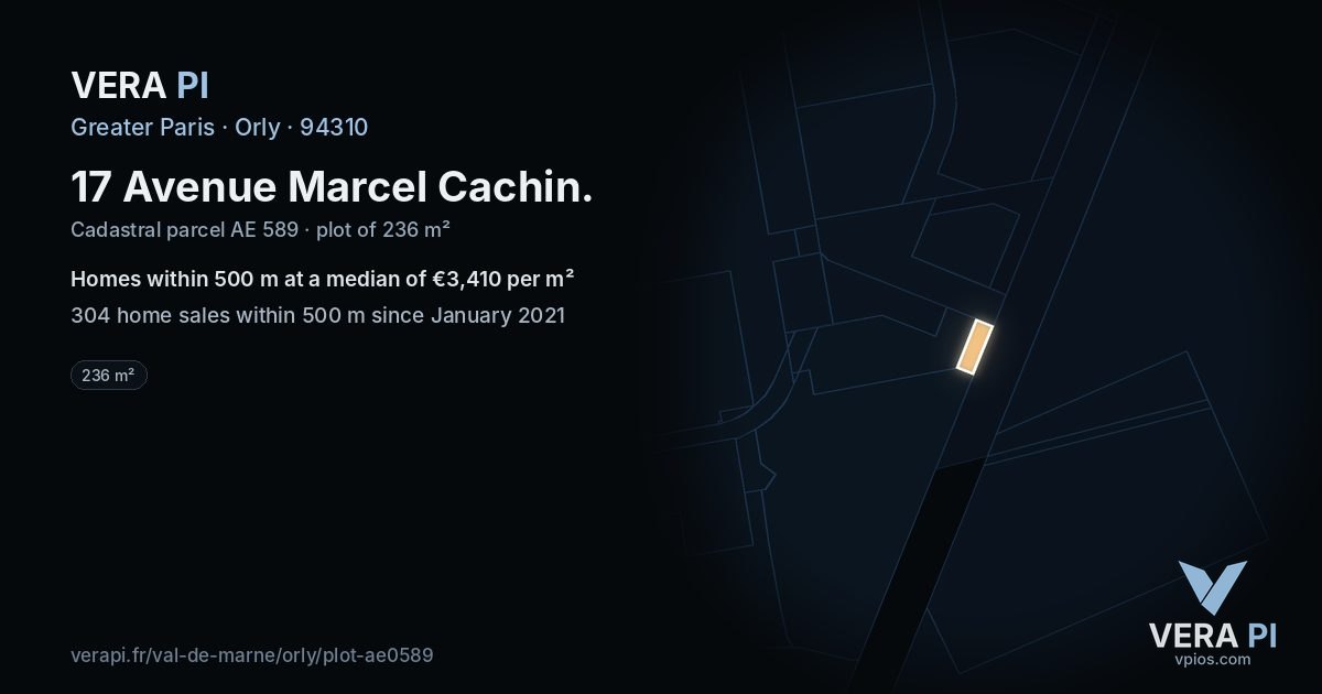 17 Avenue Marcel Cachin, Orly at night – the plot lit, the parcels around coloured by the prices near them