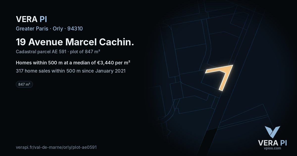 19 Avenue Marcel Cachin, Orly at night – the plot lit, the parcels around coloured by the prices near them