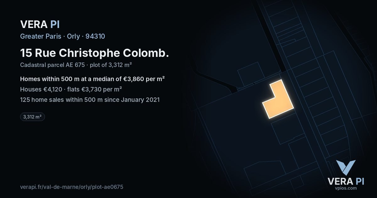 15 Rue Christophe Colomb, Orly at night – the plot lit, the parcels around coloured by the prices near them