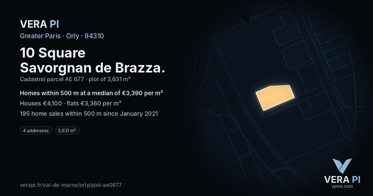 10 Square Savorgnan de Brazza, Orly at night – the plot lit, the parcels around coloured by the prices near them