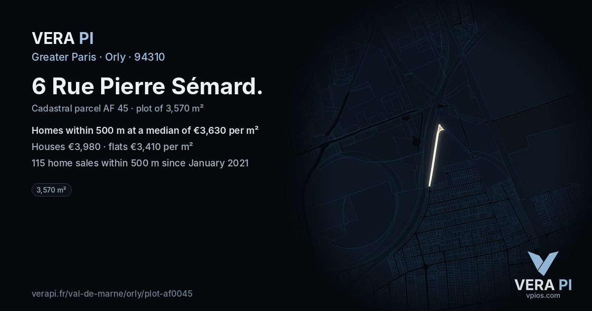 6 Rue Pierre Sémard, Orly at night – the plot lit, the parcels around coloured by the prices near them