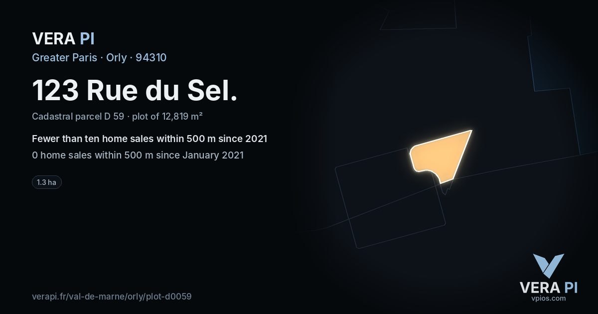 123 Rue du Sel, Orly at night – the plot lit, the parcels around coloured by the prices near them