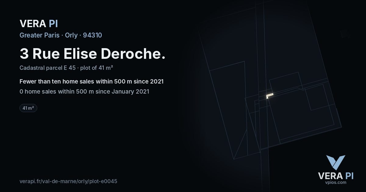 3 Rue Elise Deroche, Orly at night – the plot lit, the parcels around coloured by the prices near them