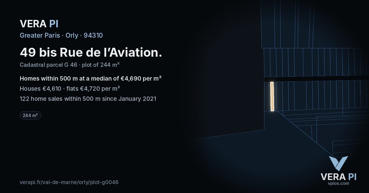 49 bis Rue de l’Aviation, Orly at night – the plot lit, the parcels around coloured by the prices near them
