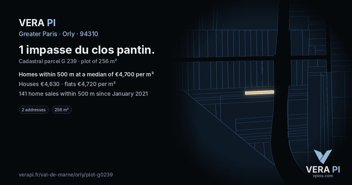 1 impasse du clos pantin, Orly at night – the plot lit, the parcels around coloured by the prices near them