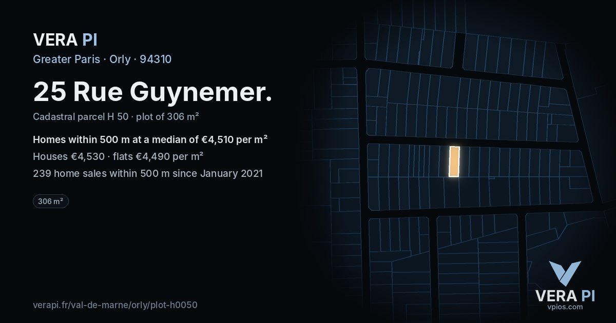 25 Rue Guynemer, Orly at night – the plot lit, the parcels around coloured by the prices near them