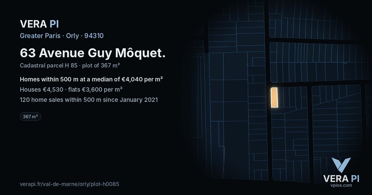 63 Avenue Guy Môquet, Orly at night – the plot lit, the parcels around coloured by the prices near them
