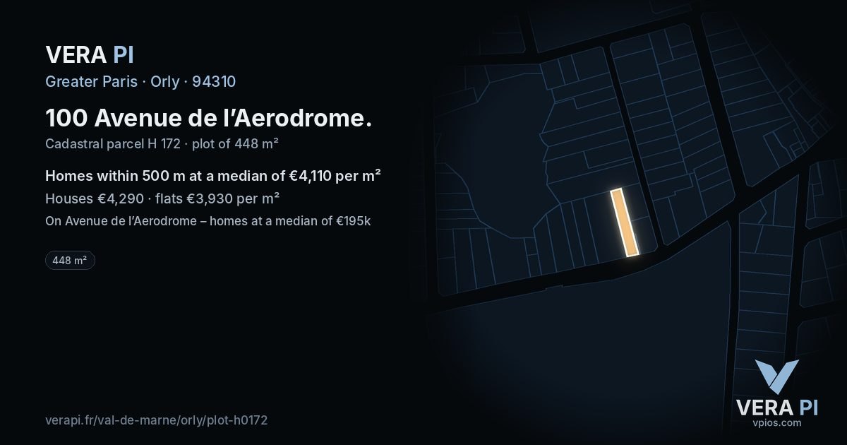 100 Avenue de l’Aerodrome, Orly at night – the plot lit, the parcels around coloured by the prices near them