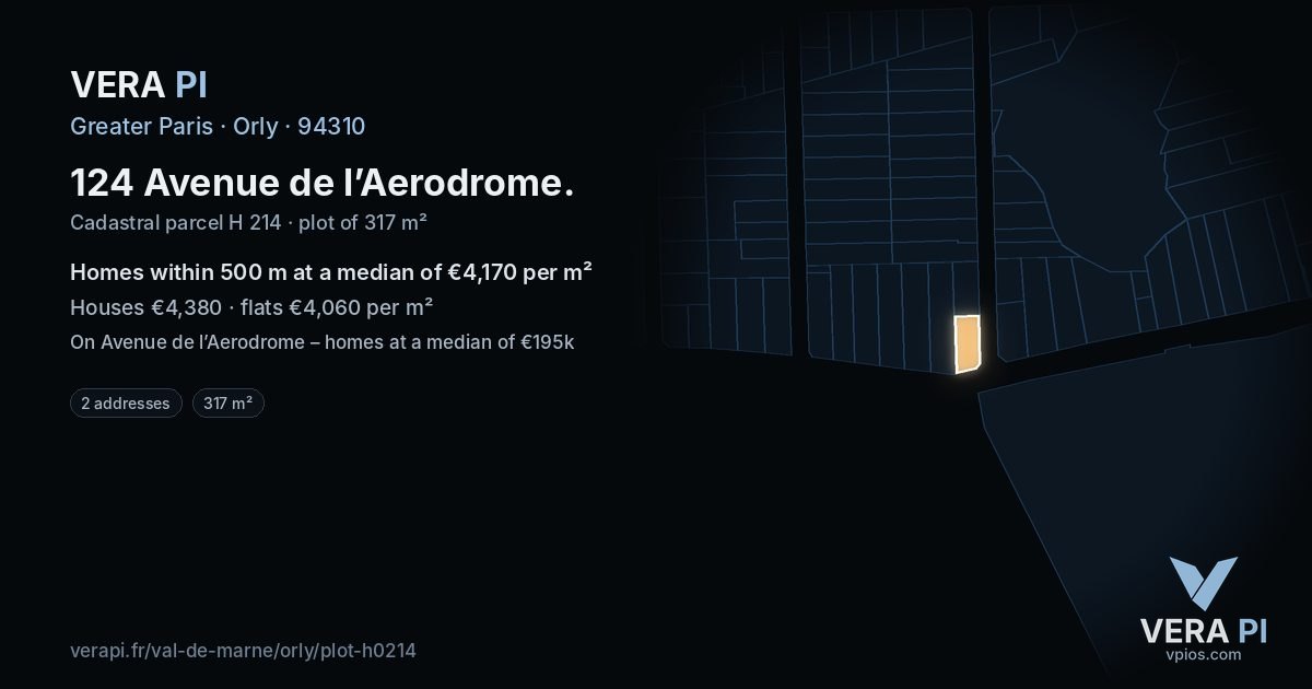 124 Avenue de l’Aerodrome, Orly at night – the plot lit, the parcels around coloured by the prices near them