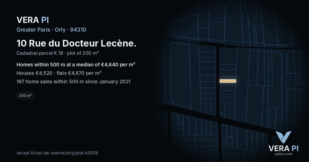 10 Rue du Docteur Lecène, Orly at night – the plot lit, the parcels around coloured by the prices near them