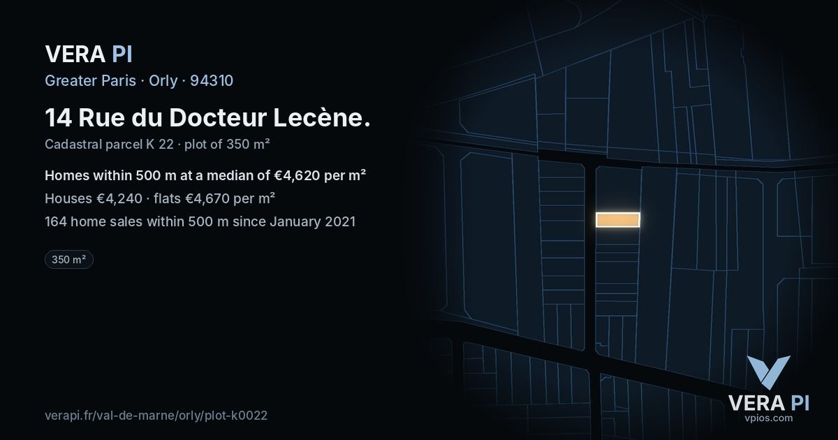 14 Rue du Docteur Lecène, Orly at night – the plot lit, the parcels around coloured by the prices near them