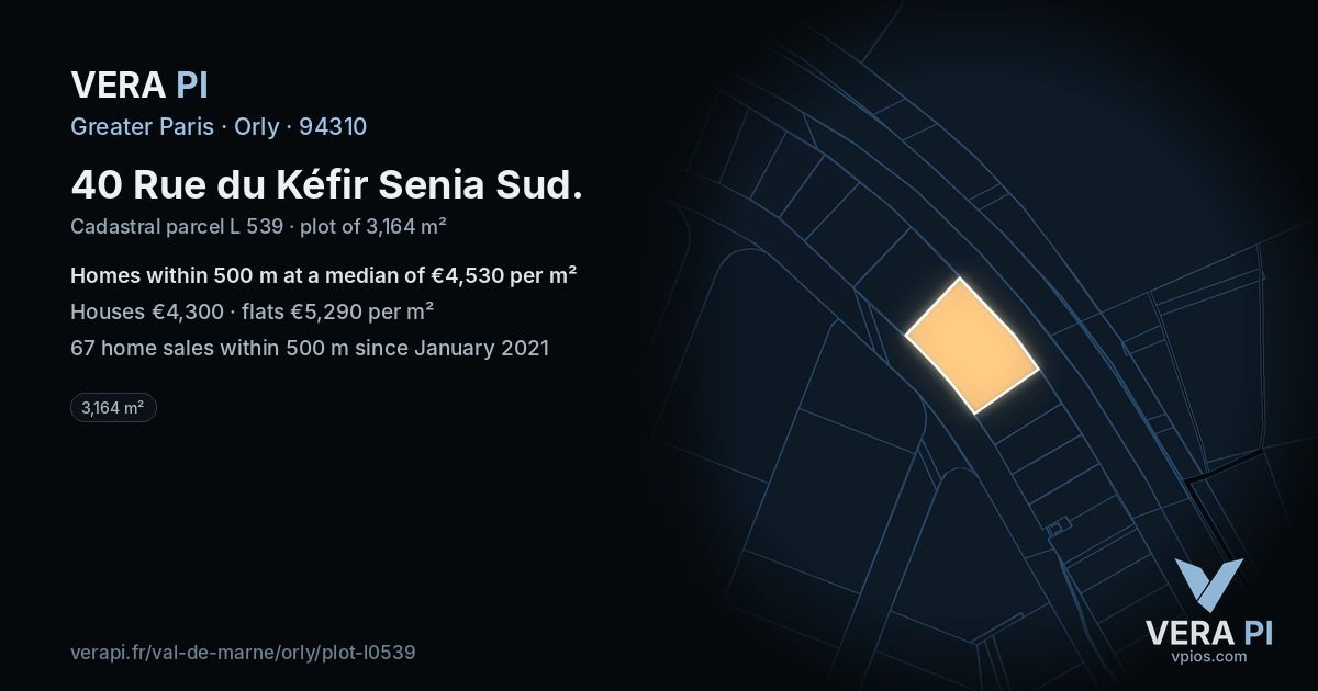 40 Rue du Kéfir Senia Sud, Orly at night – the plot lit, the parcels around coloured by the prices near them