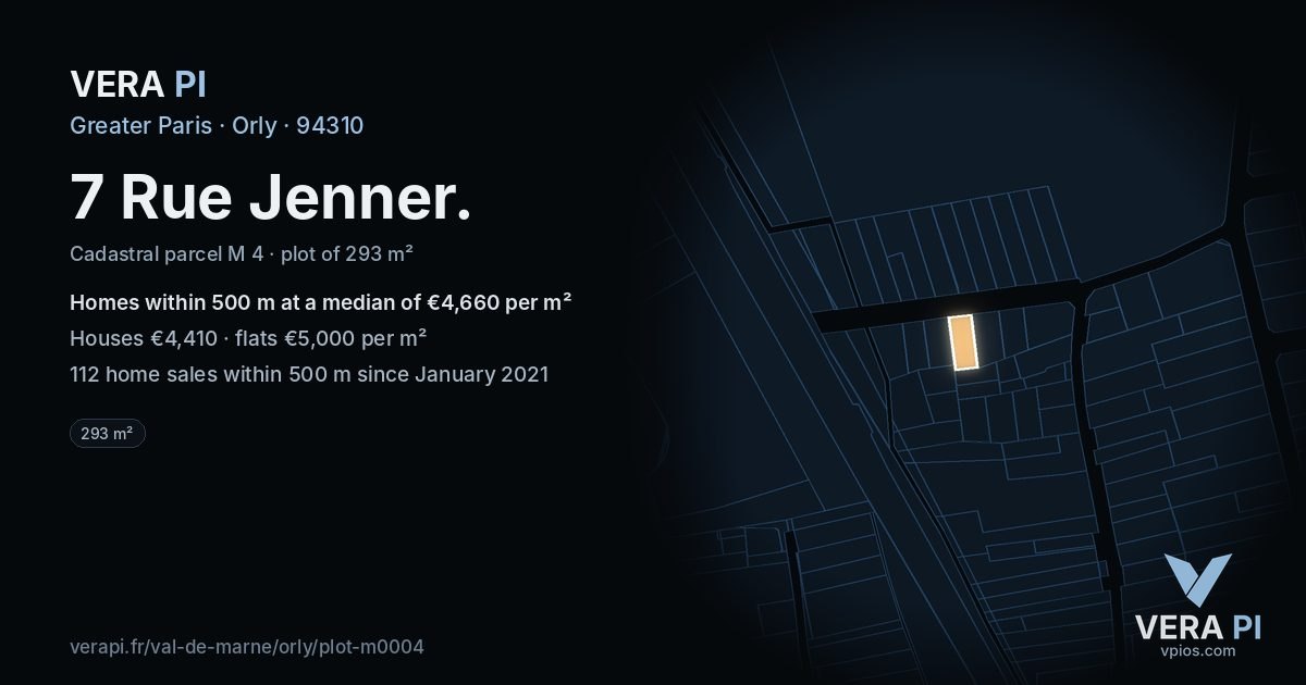 7 Rue Jenner, Orly at night – the plot lit, the parcels around coloured by the prices near them
