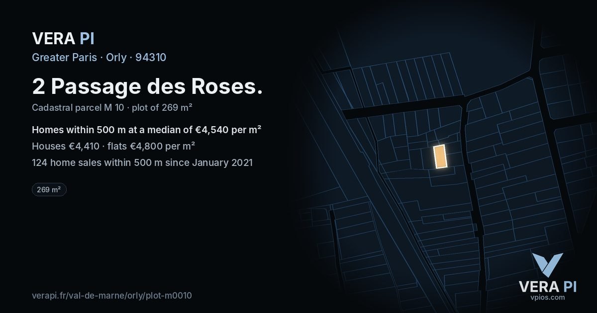 2 Passage des Roses, Orly at night – the plot lit, the parcels around coloured by the prices near them