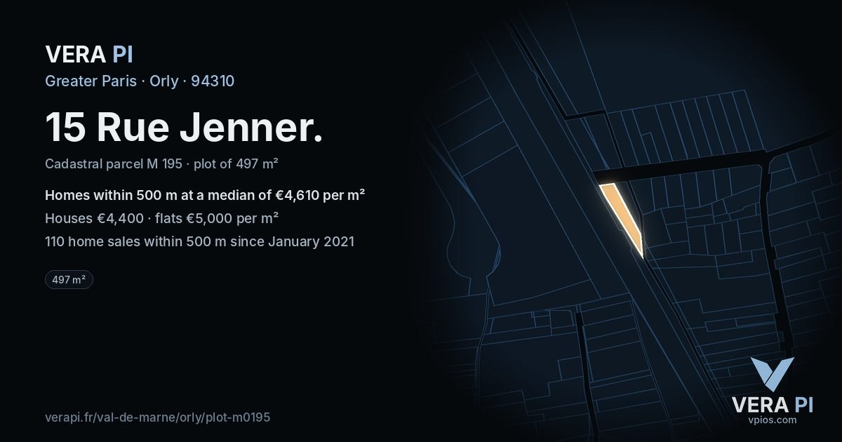 15 Rue Jenner, Orly at night – the plot lit, the parcels around coloured by the prices near them