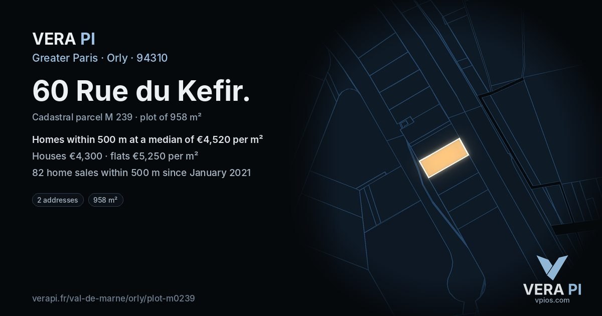 60 Rue du Kefir, Orly at night – the plot lit, the parcels around coloured by the prices near them