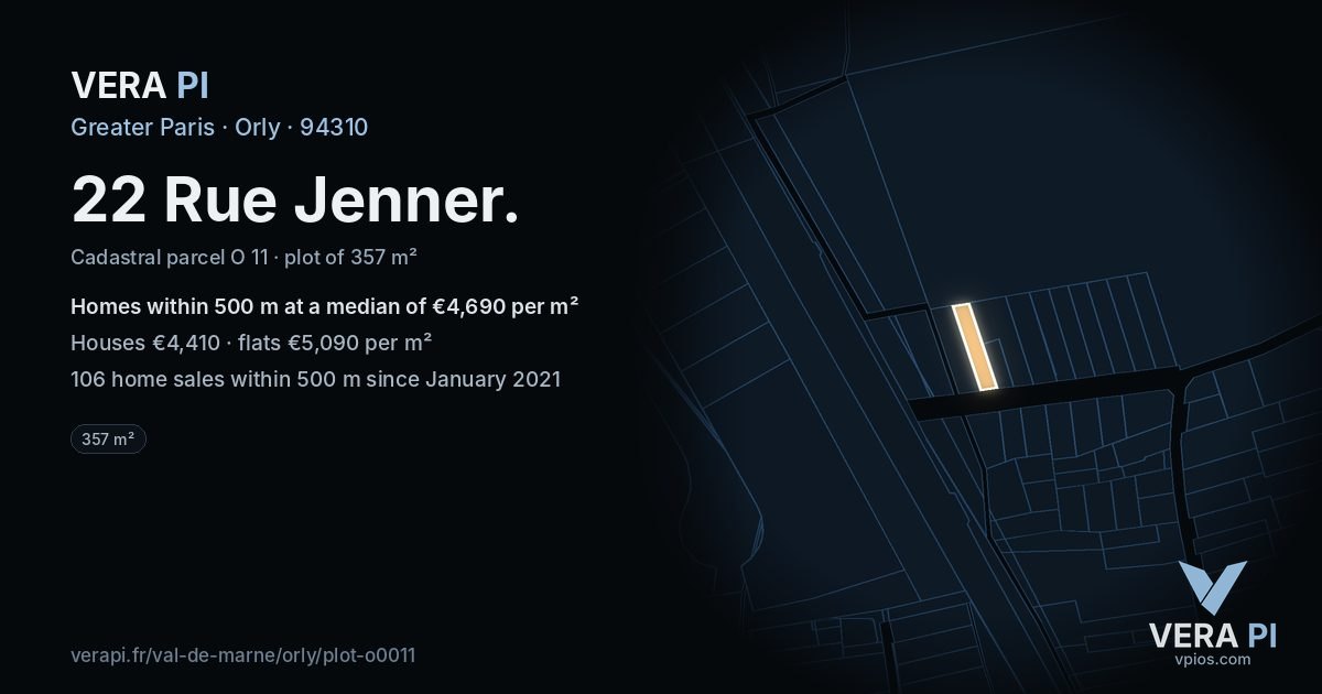22 Rue Jenner, Orly at night – the plot lit, the parcels around coloured by the prices near them