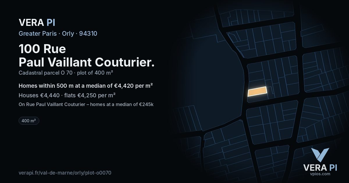100 Rue Paul Vaillant Couturier, Orly at night – the plot lit, the parcels around coloured by the prices near them