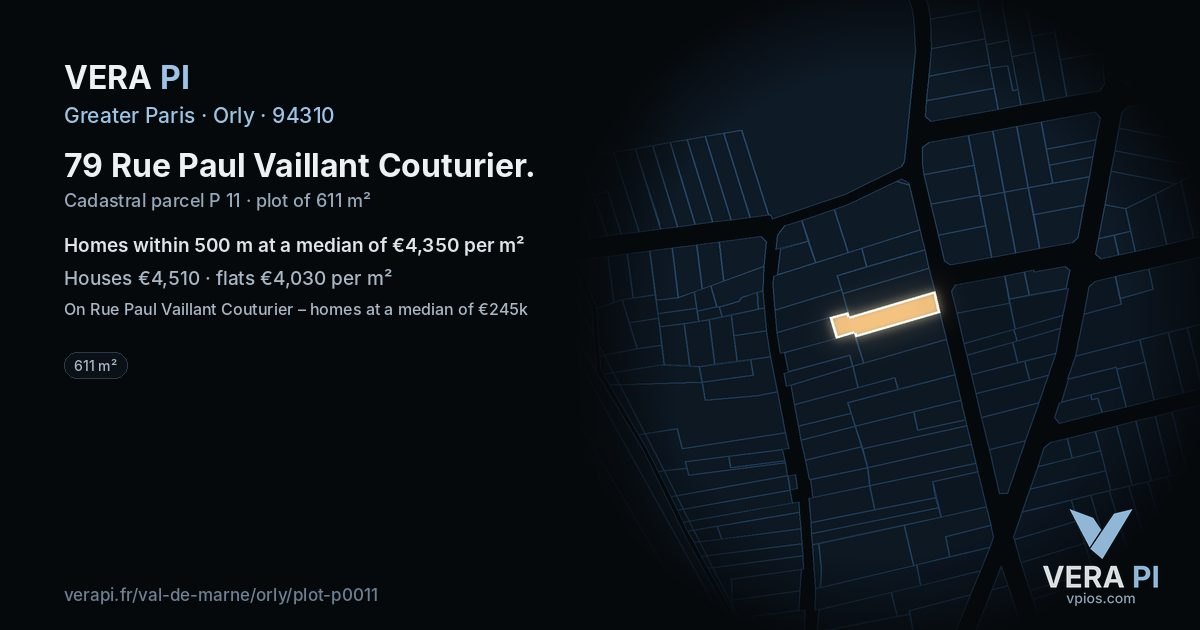 79 Rue Paul Vaillant Couturier, Orly at night – the plot lit, the parcels around coloured by the prices near them