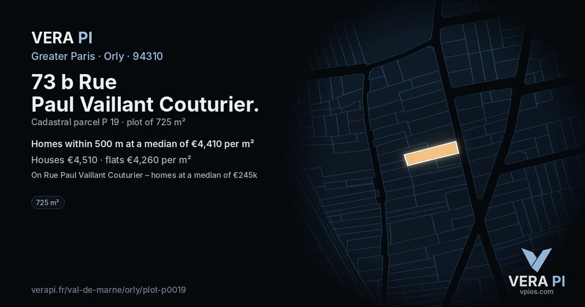 73 b Rue Paul Vaillant Couturier, Orly at night – the plot lit, the parcels around coloured by the prices near them