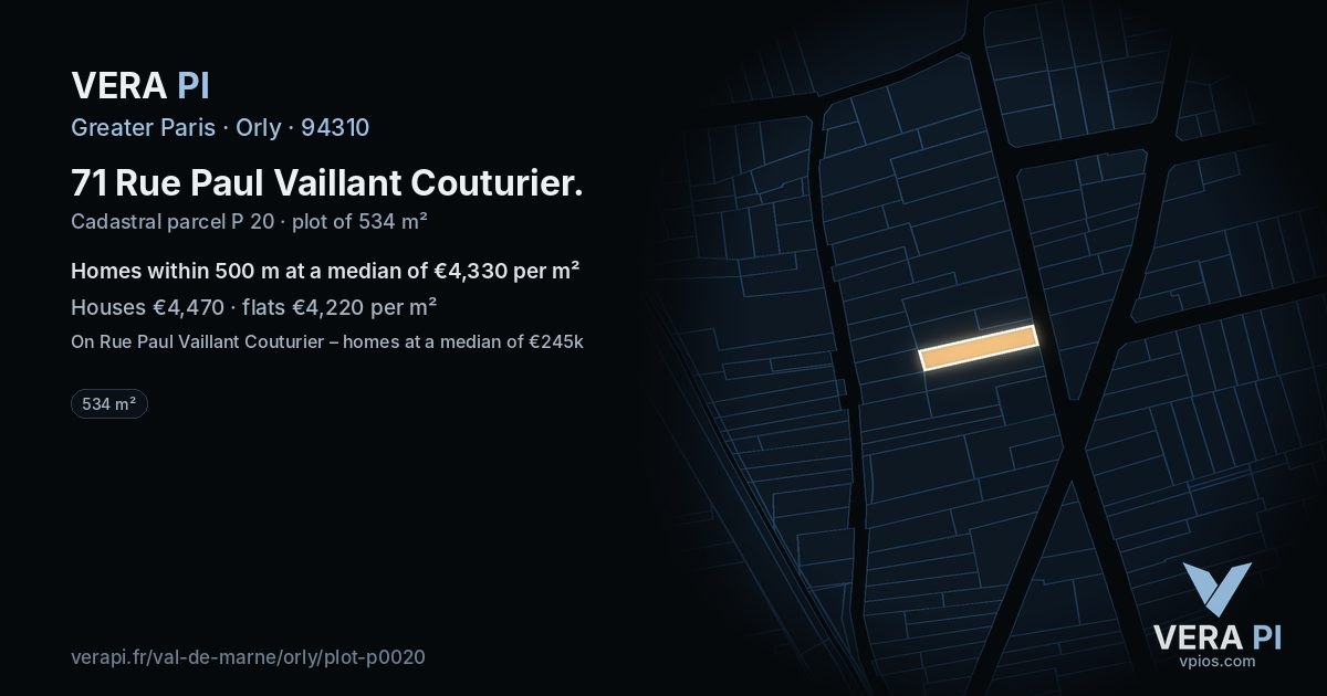 71 Rue Paul Vaillant Couturier, Orly at night – the plot lit, the parcels around coloured by the prices near them