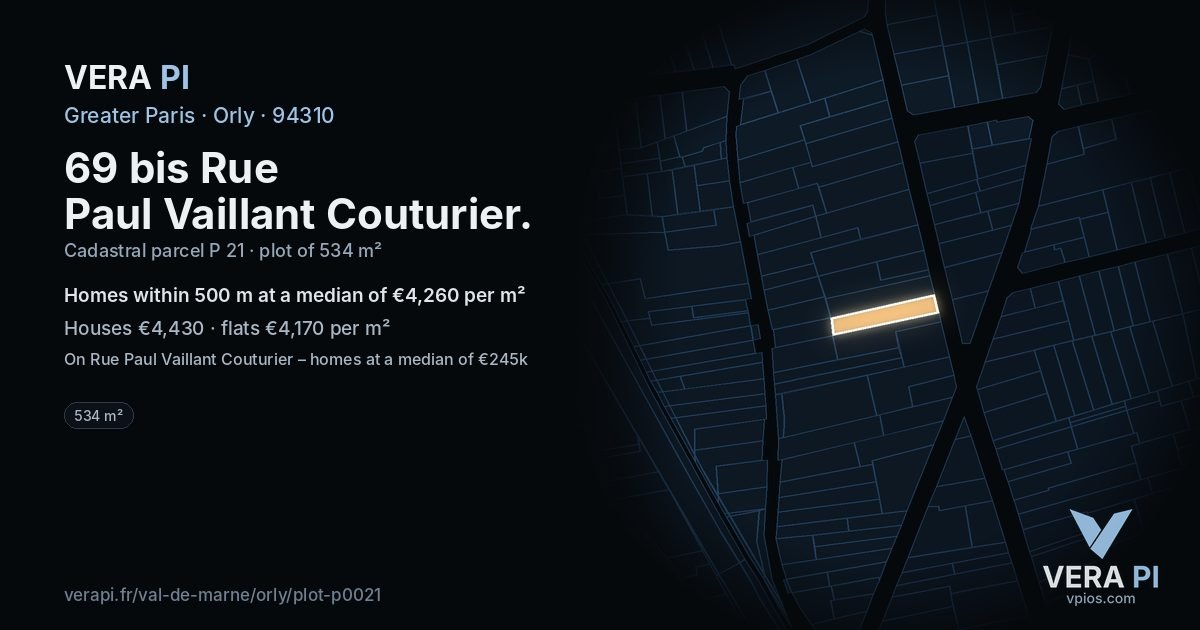 69 bis Rue Paul Vaillant Couturier, Orly at night – the plot lit, the parcels around coloured by the prices near them
