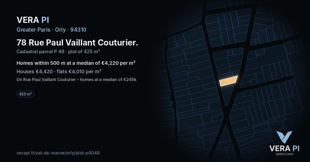 78 Rue Paul Vaillant Couturier, Orly at night – the plot lit, the parcels around coloured by the prices near them