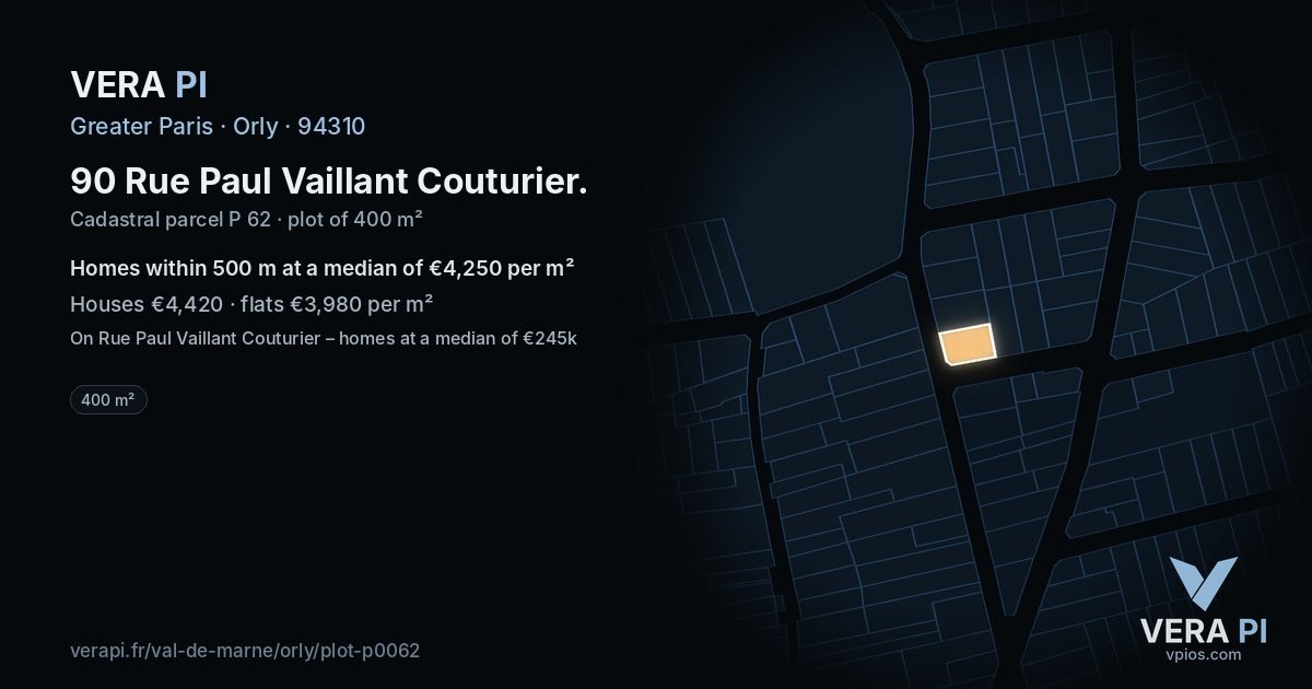 90 Rue Paul Vaillant Couturier, Orly at night – the plot lit, the parcels around coloured by the prices near them