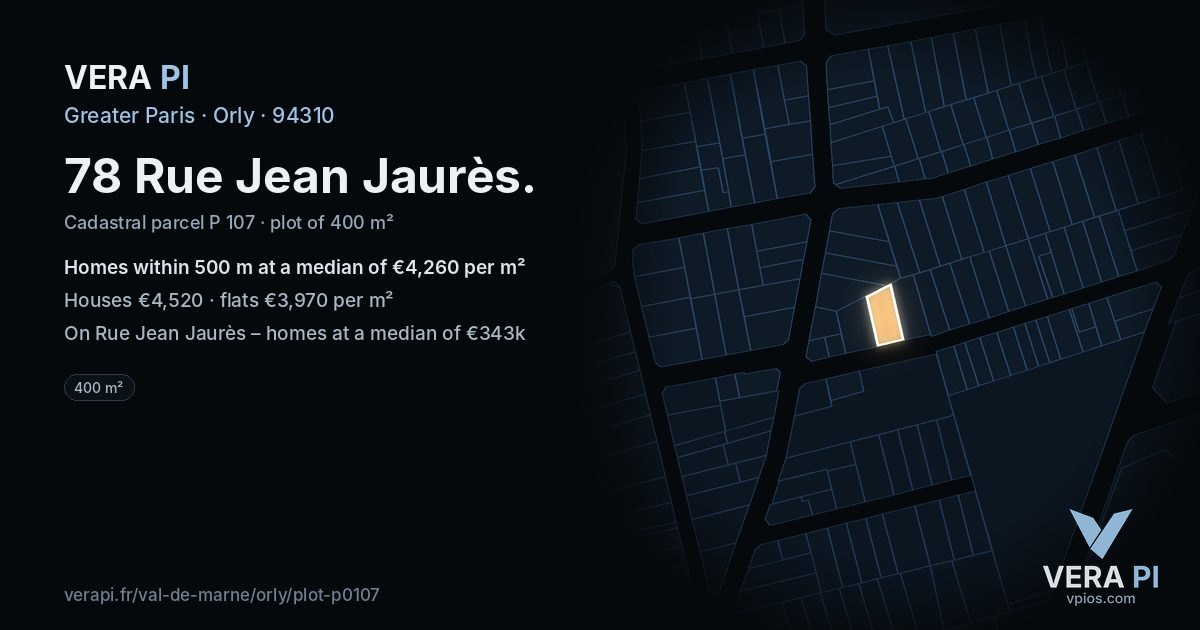 78 Rue Jean Jaurès, Orly at night – the plot lit, the parcels around coloured by the prices near them