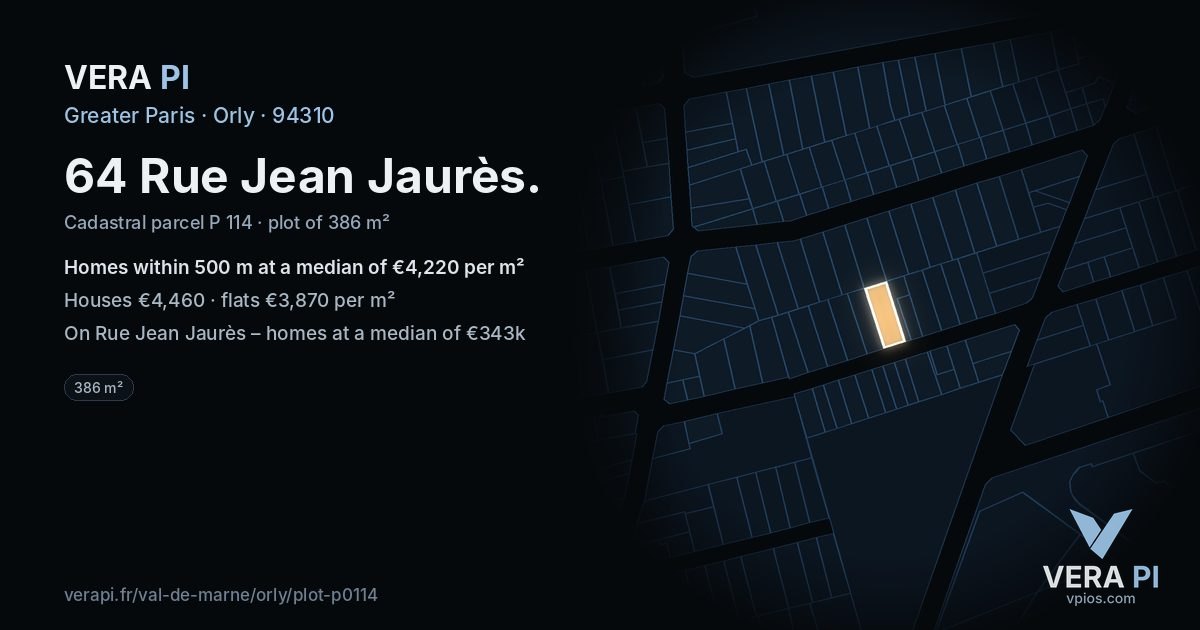 64 Rue Jean Jaurès, Orly at night – the plot lit, the parcels around coloured by the prices near them