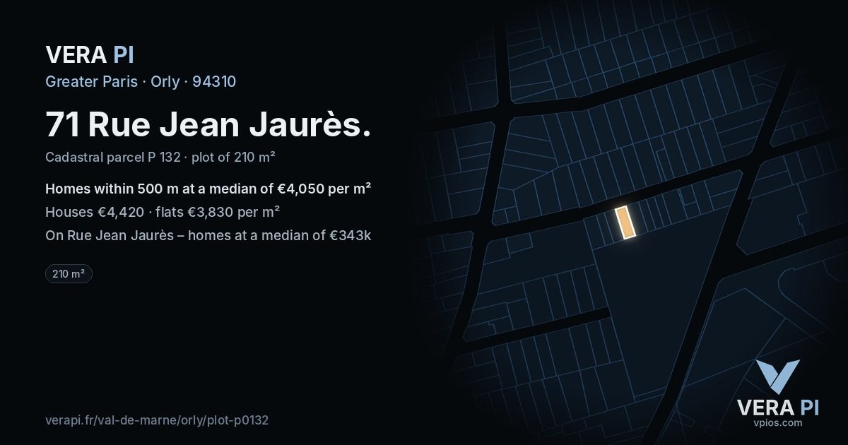 71 Rue Jean Jaurès, Orly at night – the plot lit, the parcels around coloured by the prices near them