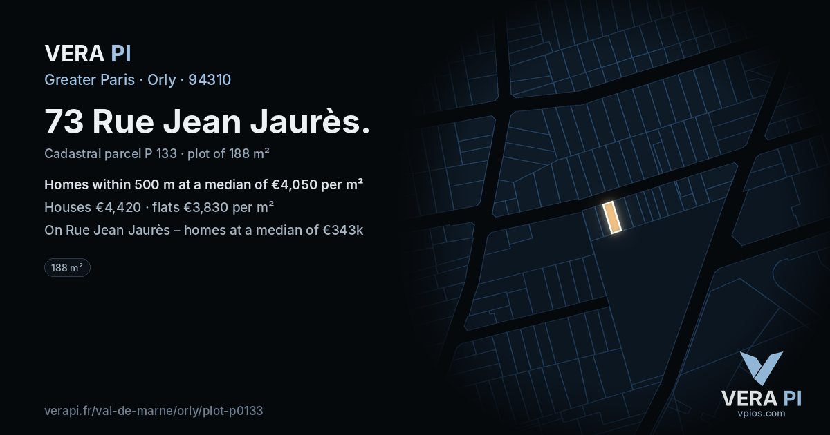 73 Rue Jean Jaurès, Orly at night – the plot lit, the parcels around coloured by the prices near them