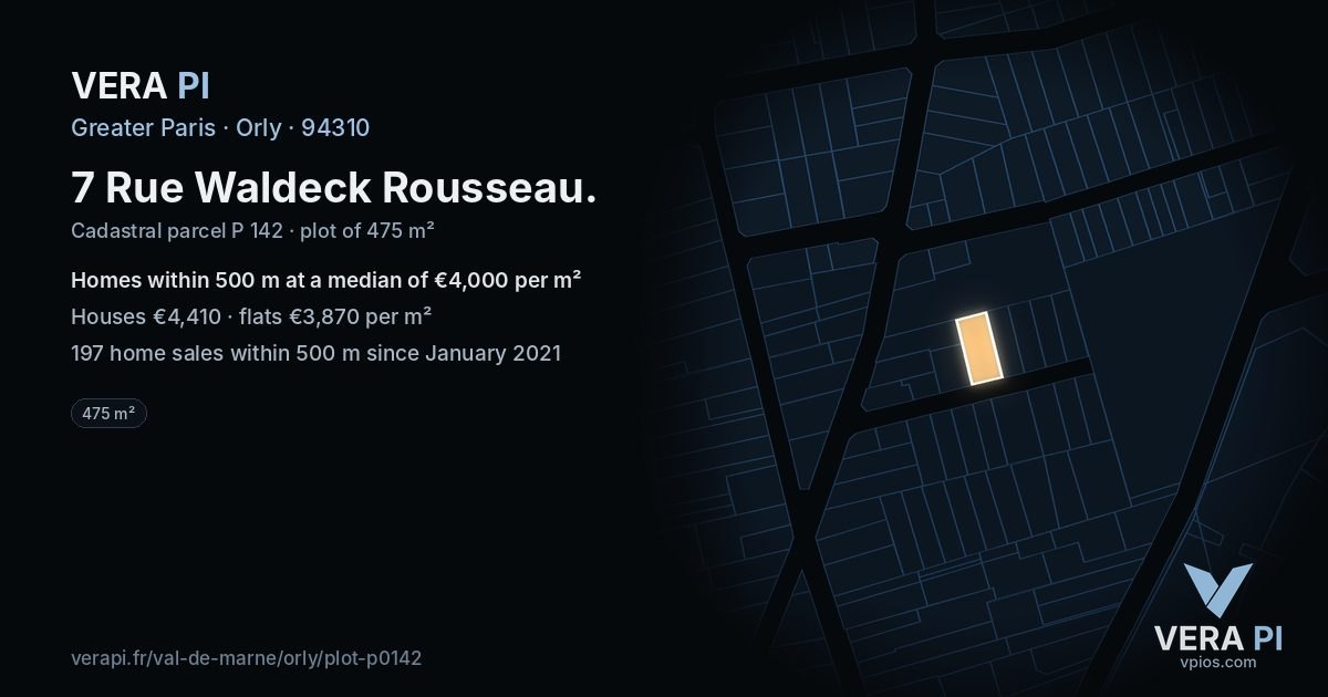 7 Rue Waldeck Rousseau, Orly at night – the plot lit, the parcels around coloured by the prices near them