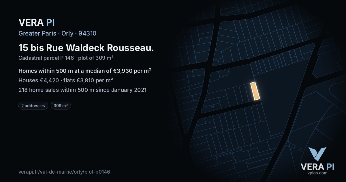 15 bis Rue Waldeck Rousseau, Orly at night – the plot lit, the parcels around coloured by the prices near them
