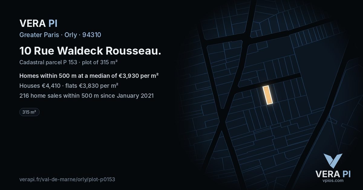 10 Rue Waldeck Rousseau, Orly at night – the plot lit, the parcels around coloured by the prices near them