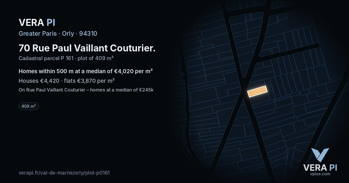 70 Rue Paul Vaillant Couturier, Orly at night – the plot lit, the parcels around coloured by the prices near them