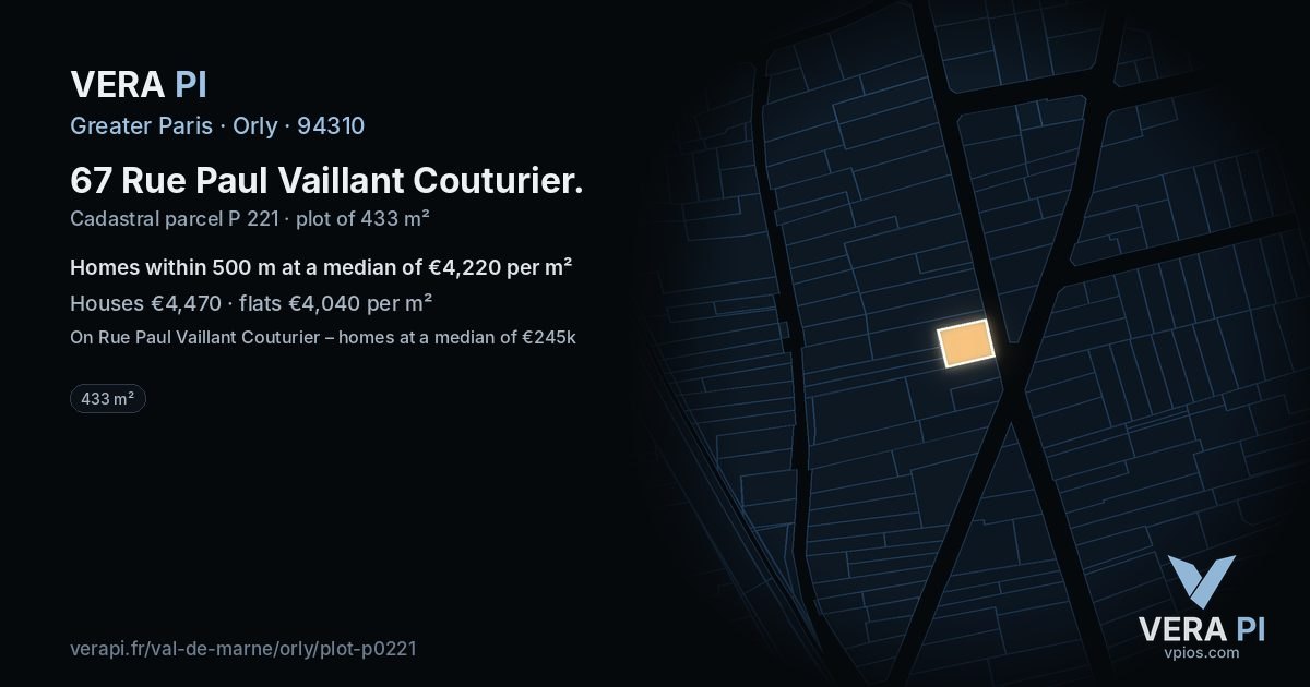 67 Rue Paul Vaillant Couturier, Orly at night – the plot lit, the parcels around coloured by the prices near them