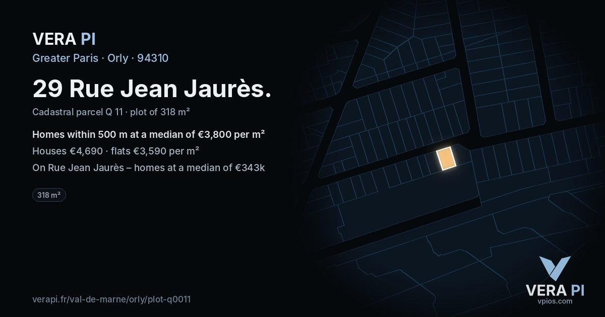29 Rue Jean Jaurès, Orly at night – the plot lit, the parcels around coloured by the prices near them