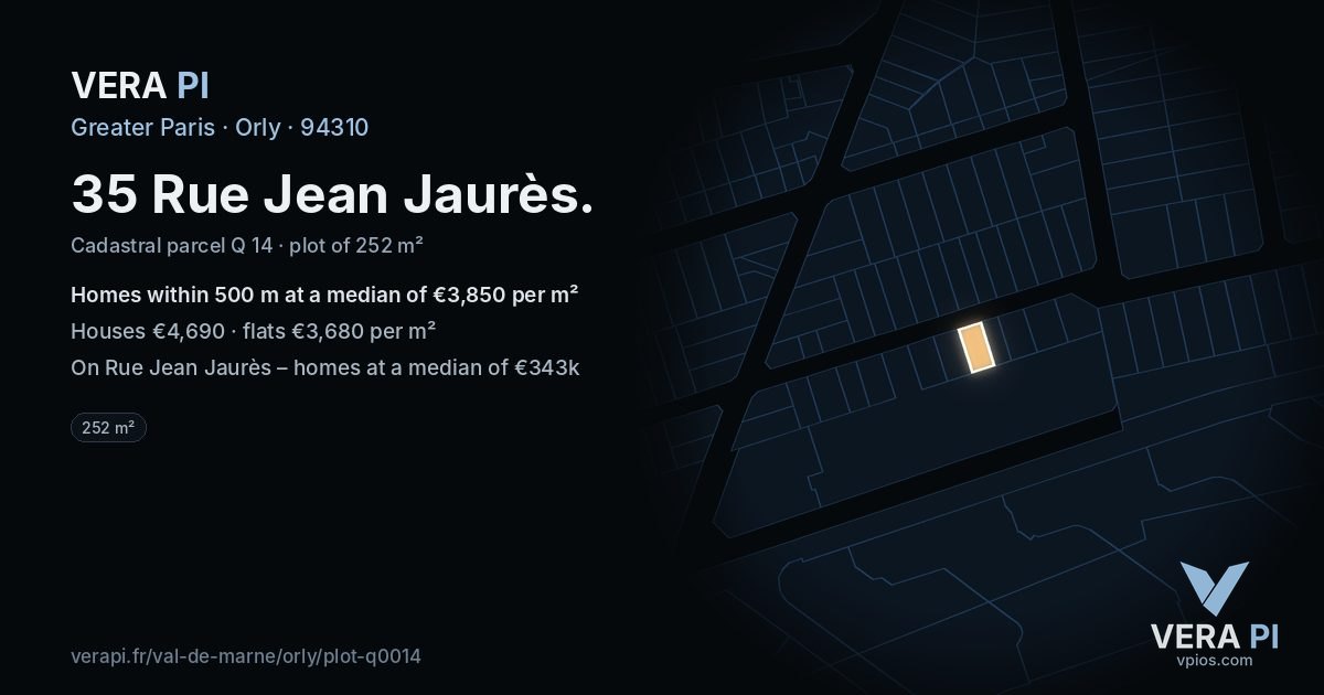 35 Rue Jean Jaurès, Orly at night – the plot lit, the parcels around coloured by the prices near them