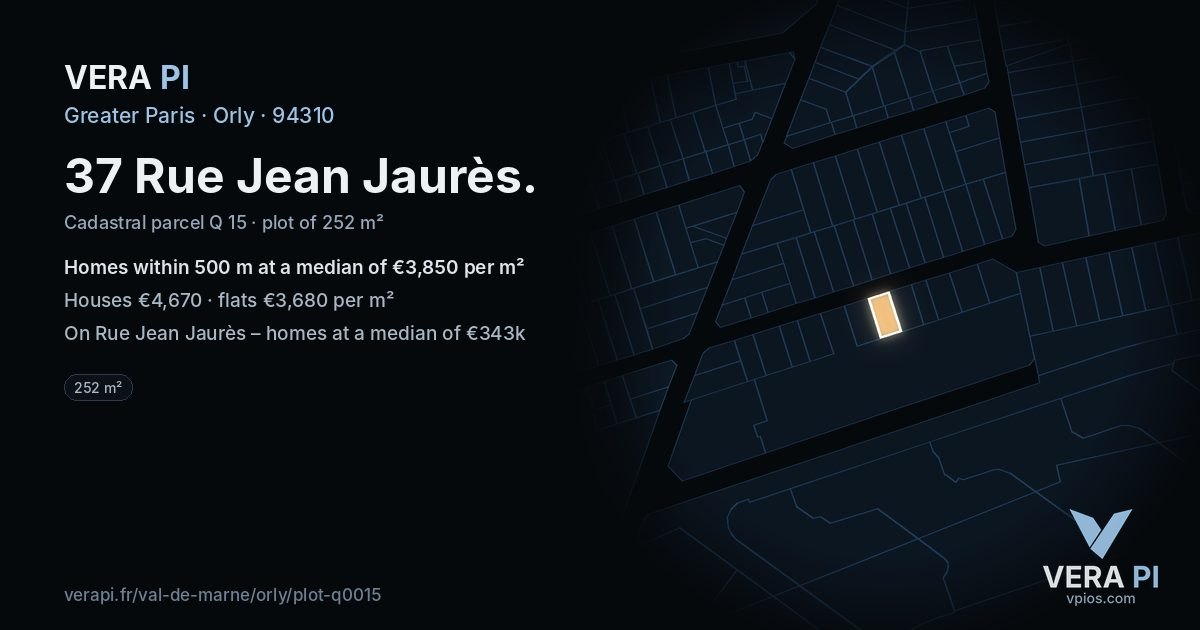 37 Rue Jean Jaurès, Orly at night – the plot lit, the parcels around coloured by the prices near them